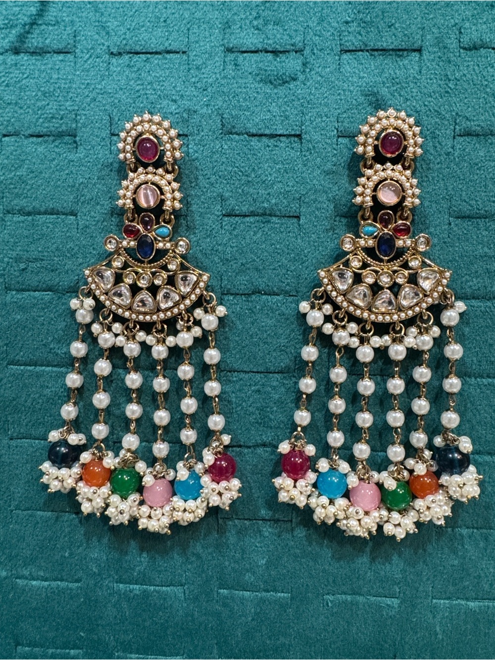 Fashion Jewelry Multicolor Pearl Tassel Chandbali Earrings